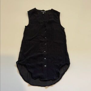 Eileen Fisher 100% Silk Black Crinkle Crepe Sleeveless Top